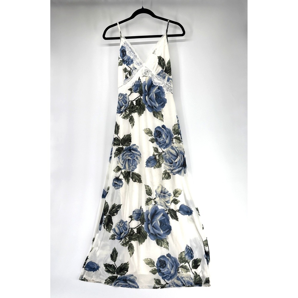 Floral Maxi Dress Medium Blue Roses Spring Wedding Guest Babydoll Thirty/Thirty
